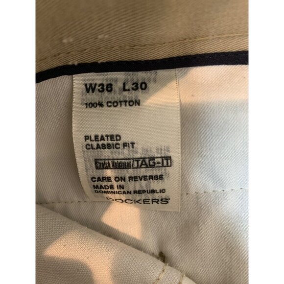 Dockers Mens Khaki Pleated Classic Fit Pants W36 L30 100% Cotton - Picture 5 of 5
